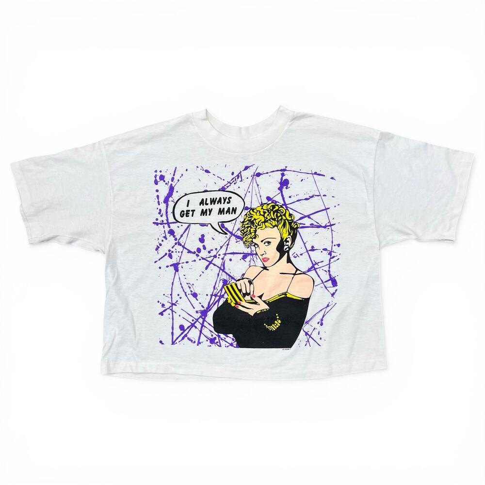 Rare Vintage Disney Madonna Dick Tracy I Always Get My Man Crop Splatter T Shirt